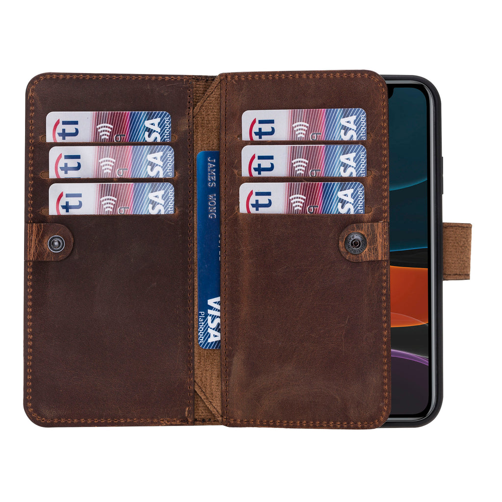 iPhone 11 Brown Leather Detachable Dual 2-in-1 Wallet Case with Card Holder - Hardiston - 2