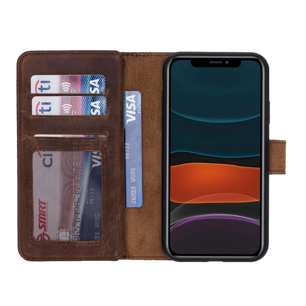iPhone 11 Brown Leather Detachable Dual 2-in-1 Wallet Case with Card Holder - Hardiston - 4