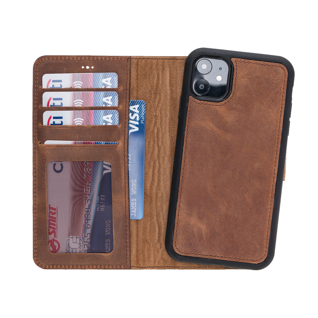 iPhone 11 Brown Leather Detachable 2-in-1 Wallet Case with Card Holder - Hardiston - 1