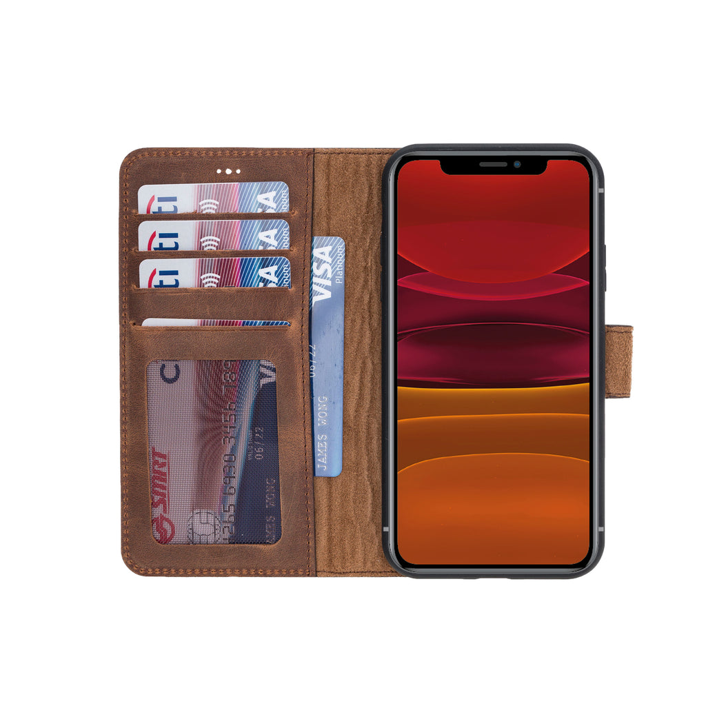 iPhone 11 Brown Leather Detachable 2-in-1 Wallet Case with Card Holder - Hardiston - 2