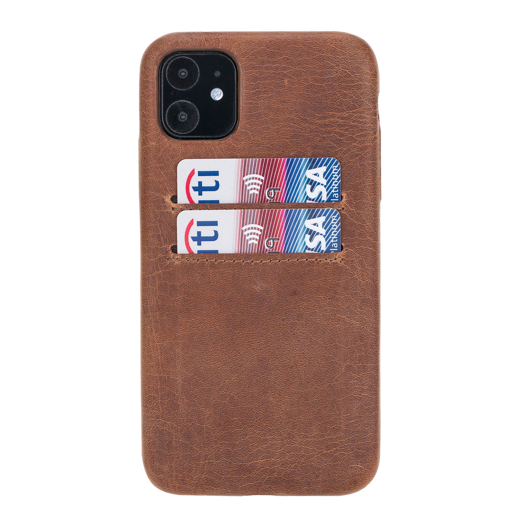 iPhone 11 Brown Leather Snap-On Case with Card Holder - Hardiston - 1