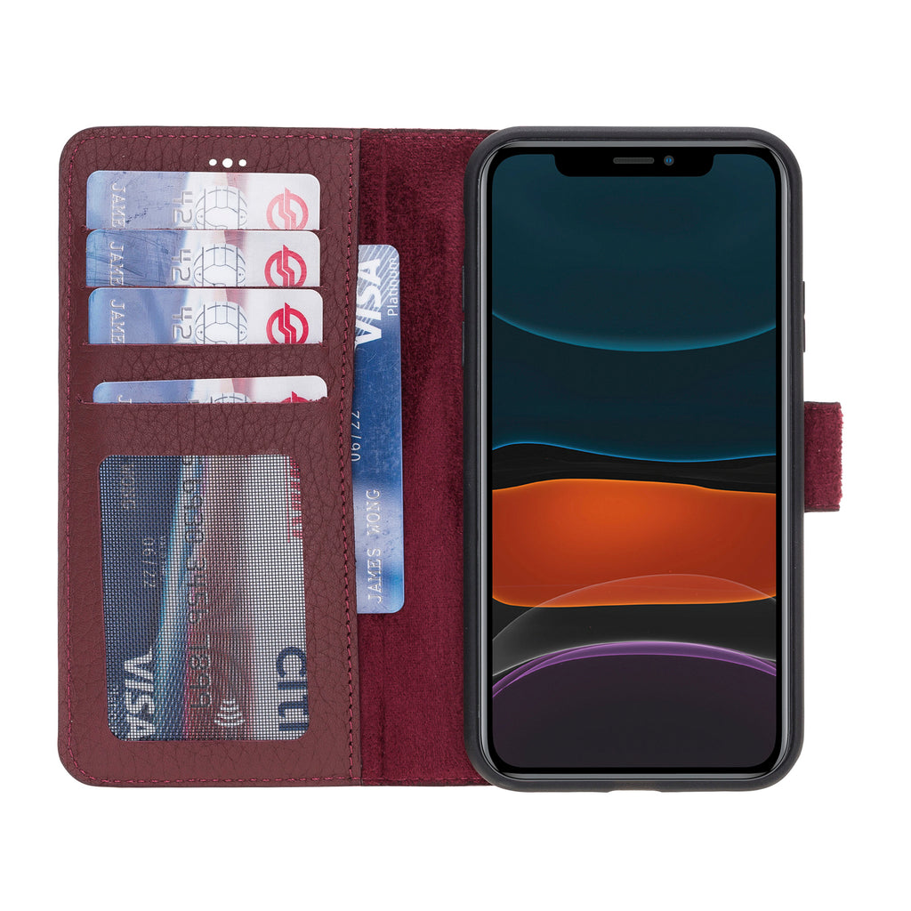 iPhone 11 Burgundy Leather Detachable 2-in-1 Wallet Case with Card Holder - Hardiston - 2