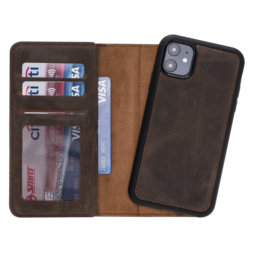 iPhone 11 Mocha Leather Detachable Dual 2-in-1 Wallet Case with Card Holder - Hardiston - 3