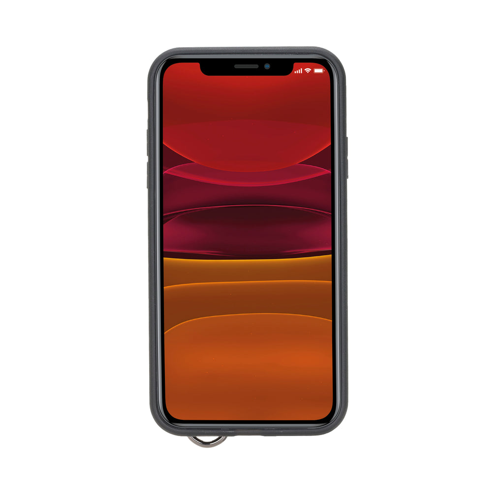 iPhone 11 Mocha Leather Snap On Card Holder Case with Back Strap - Hardiston - 2