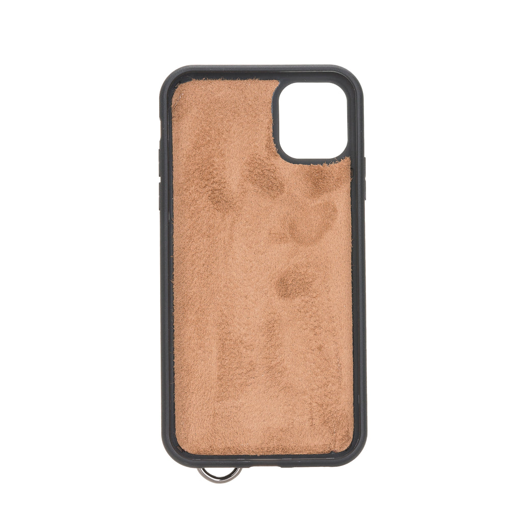 iPhone 11 Mocha Leather Snap On Card Holder Case with Back Strap - Hardiston - 3