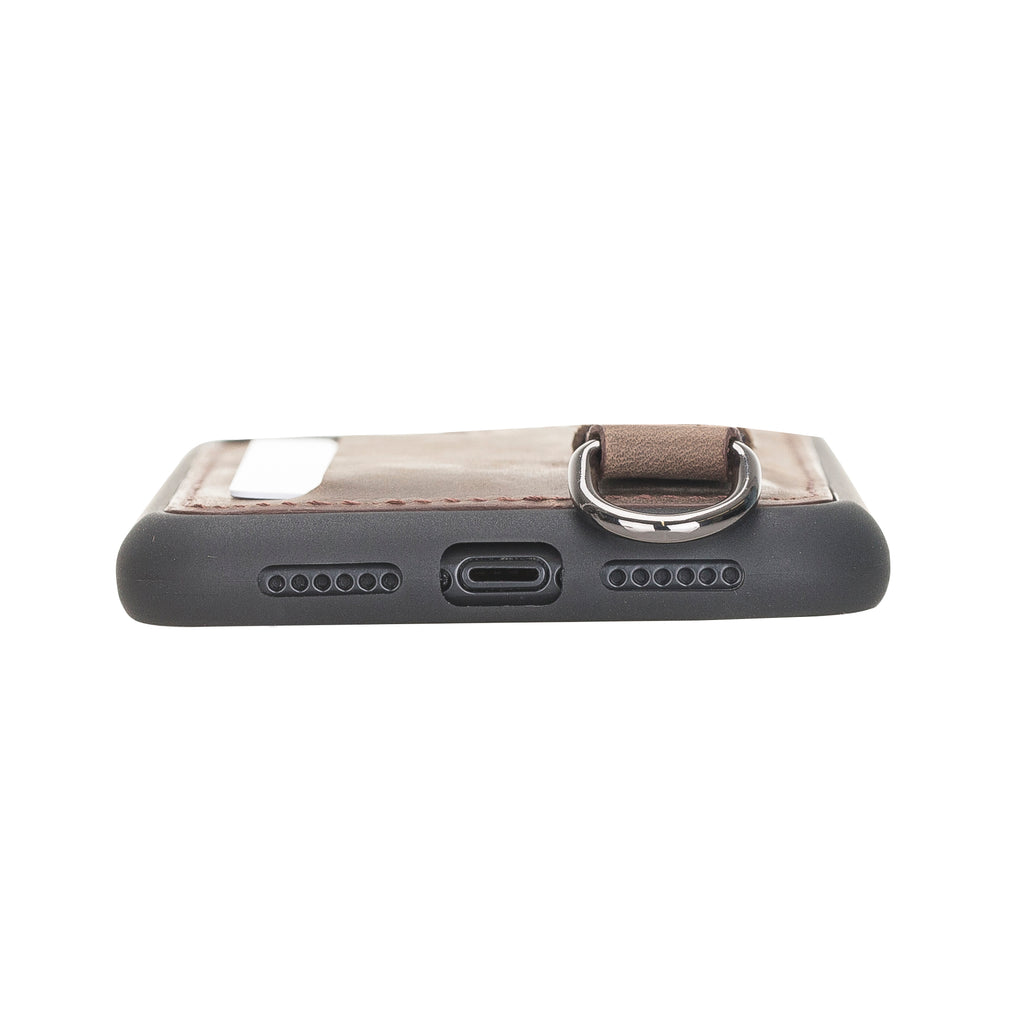 iPhone 11 Mocha Leather Snap On Card Holder Case with Back Strap - Hardiston - 9