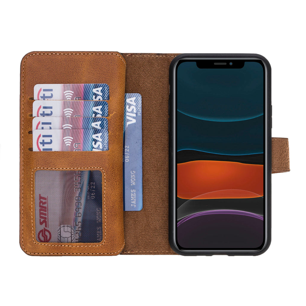 iPhone 11 Pro Amber Leather Detachable Dual 2-in-1 Wallet Case with Card Holder - Hardiston - 5