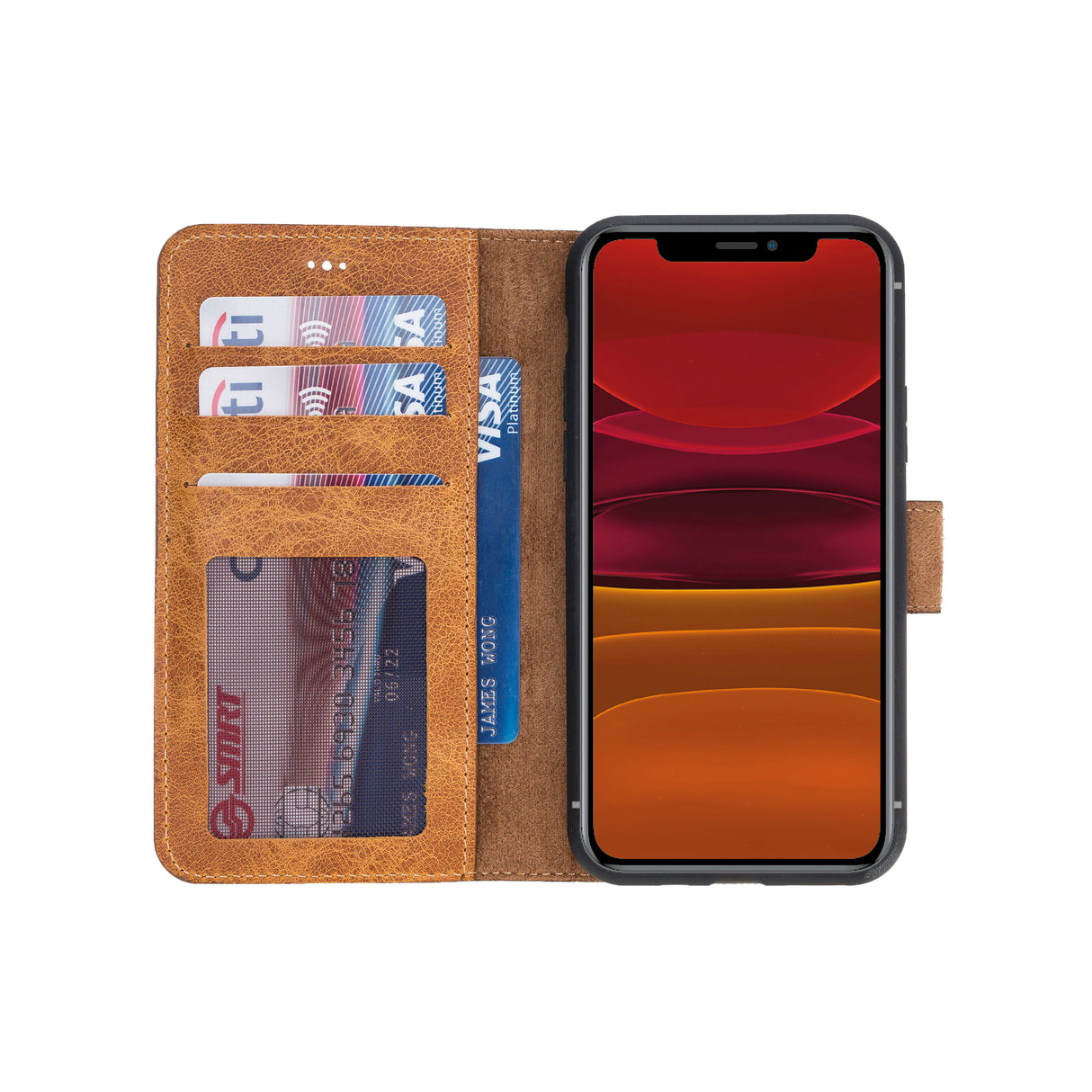 iPhone 11 Pro Amber Leather Detachable 2-in-1 Wallet Case with Card Holder - Hardiston - 2