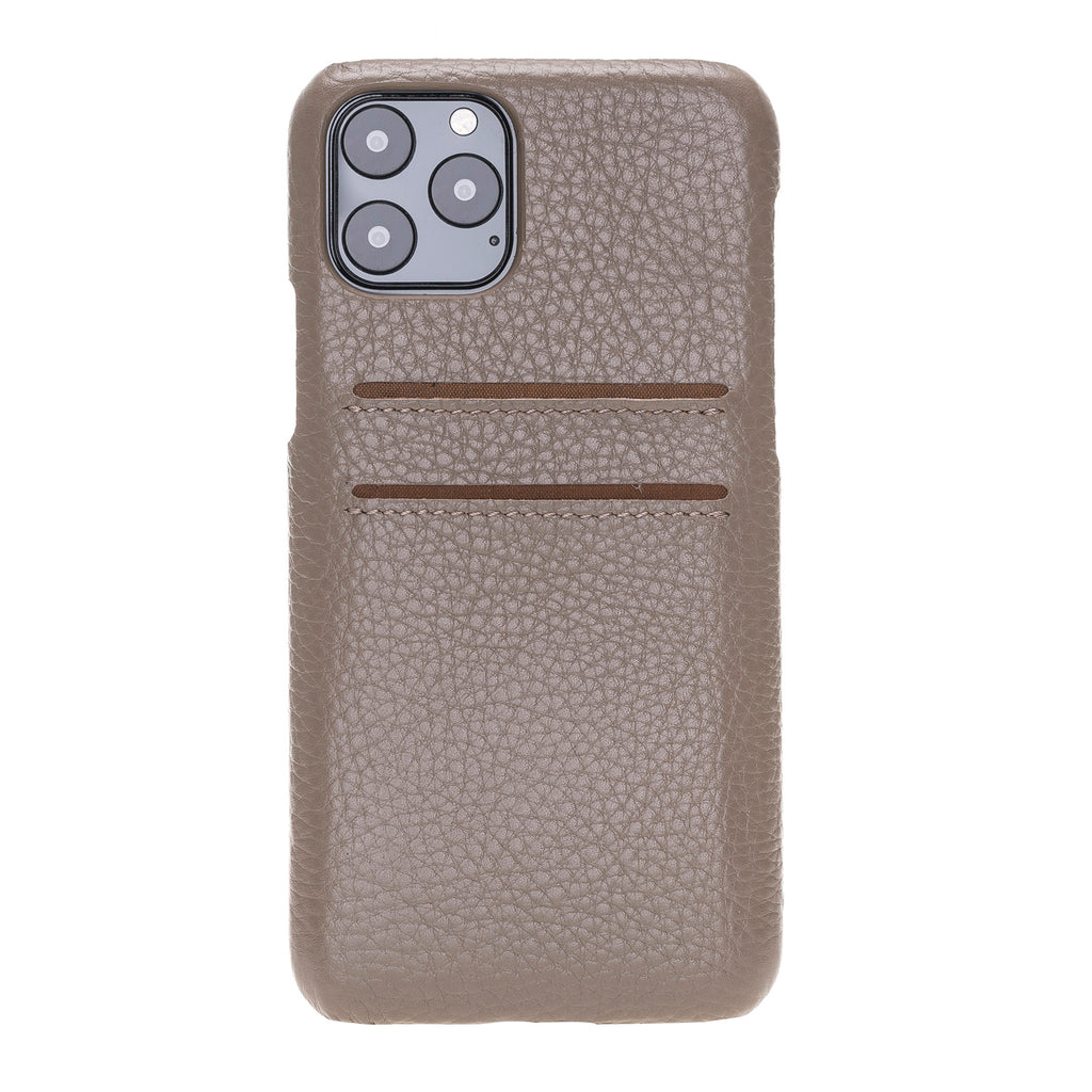 iPhone 11 Pro Beige Leather Snap-On Case with Card Holder - Hardiston - 4