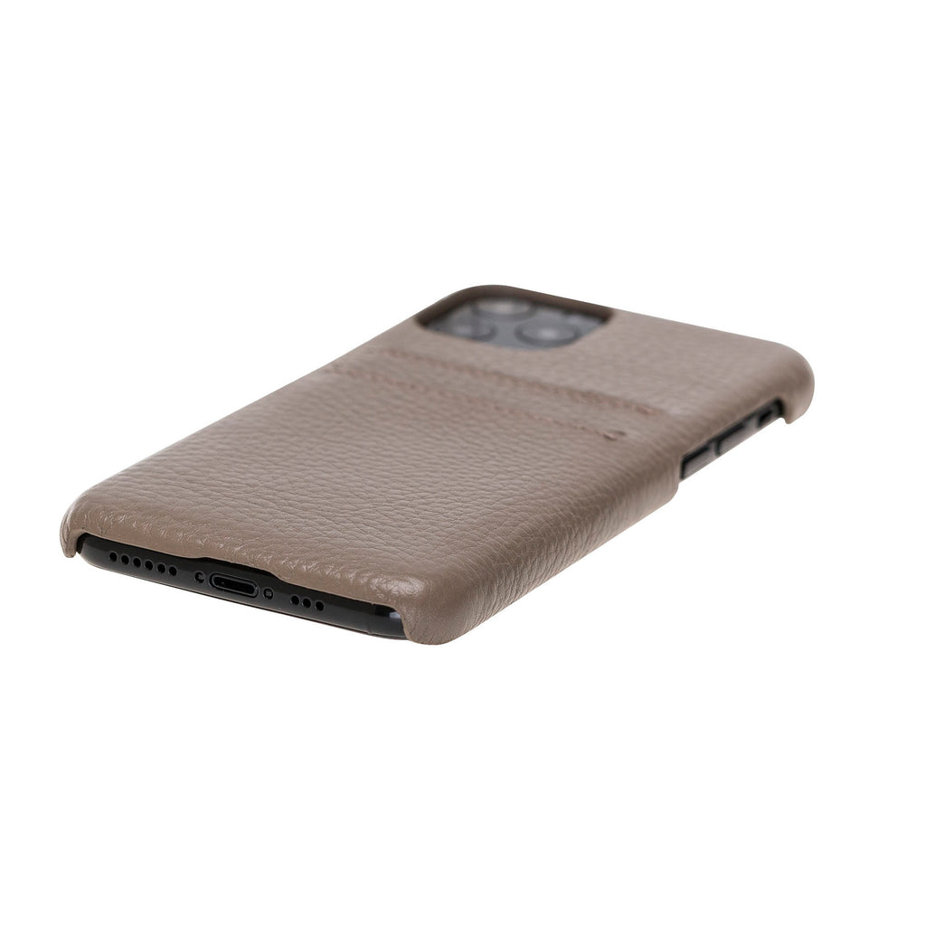 iPhone 11 Pro Beige Leather Snap-On Case with Card Holder - Hardiston - 5