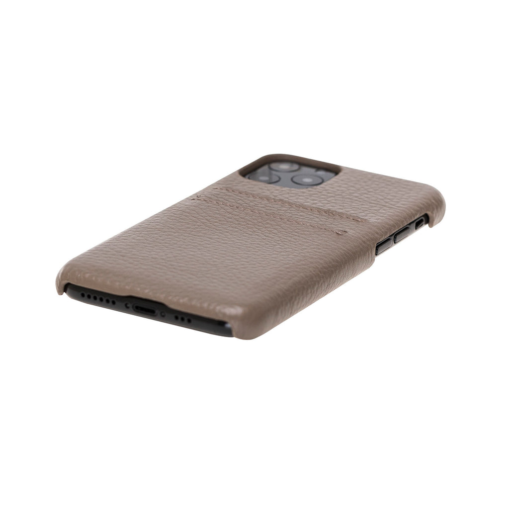iPhone 11 Pro Beige Leather Snap-On Case with Card Holder - Hardiston - 6
