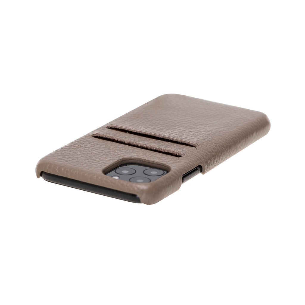 iPhone 11 Pro Beige Leather Snap-On Case with Card Holder - Hardiston - 7