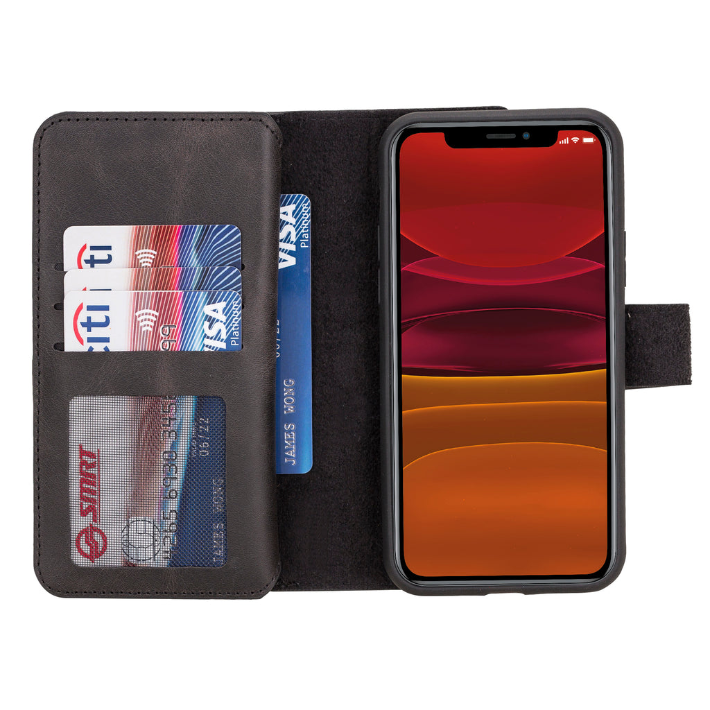 iPhone 11 Pro Black Leather Detachable Dual 2-in-1 Wallet Case with Card Holder - Hardiston - 5