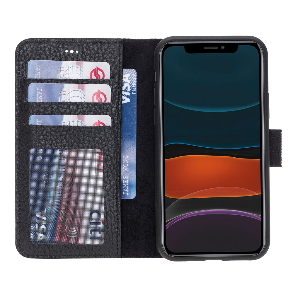 iPhone 11 Pro Black Leather Detachable 2-in-1 Wallet Case with Card Holder - Hardiston - 2