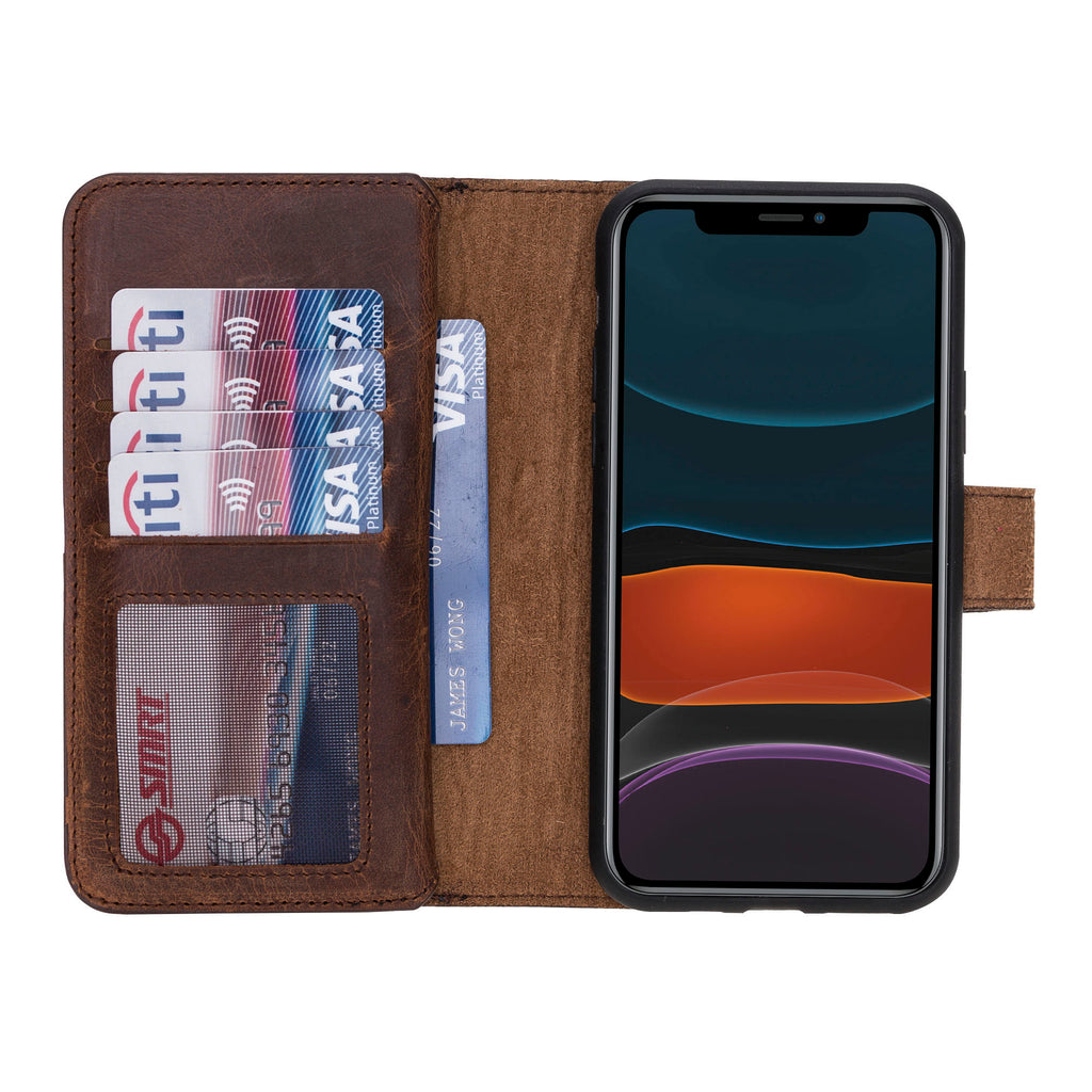 iPhone 11 Pro Brown Leather Detachable Dual 2-in-1 Wallet Case with Card Holder - Hardiston - 6