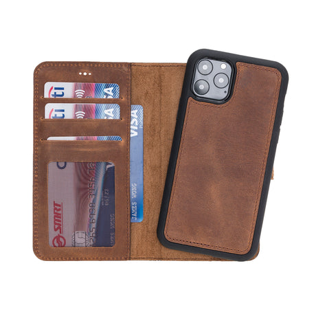 iPhone 11 Pro Brown Leather Detachable 2-in-1 Wallet Case with Card Holder - Hardiston - 1