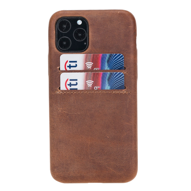 iPhone 11 Pro Brown Leather Snap-On Case with Card Holder - Hardiston - 1