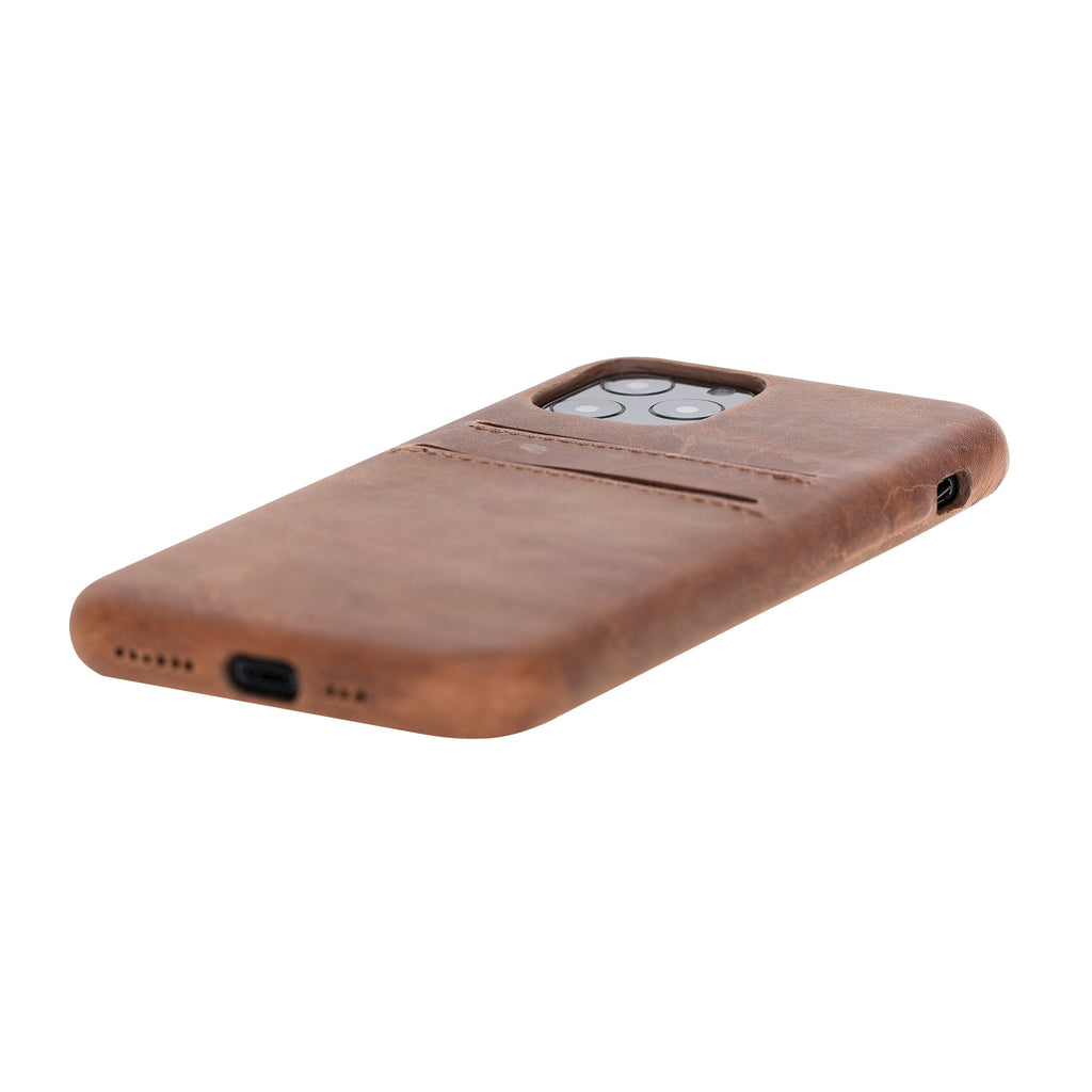 iPhone 11 Pro Brown Leather Snap-On Case with Card Holder - Hardiston - 5