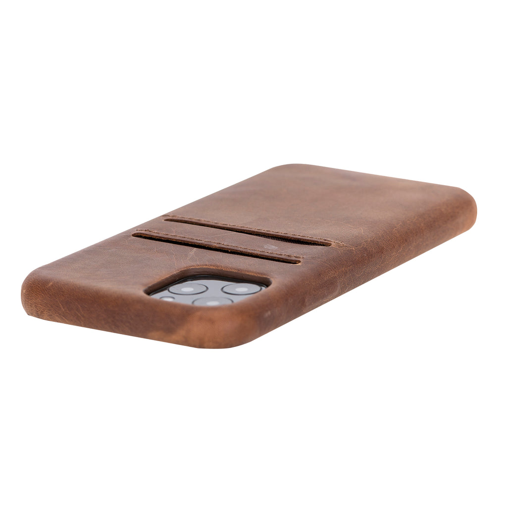 iPhone 11 Pro Brown Leather Snap-On Case with Card Holder - Hardiston - 6