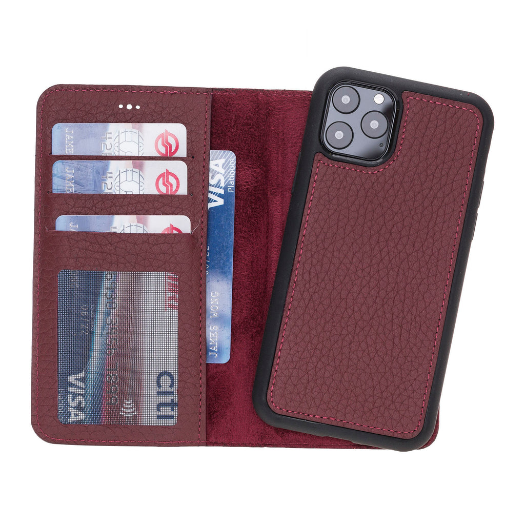iPhone 11 Pro Burgundy Leather Detachable 2-in-1 Wallet Case with Card Holder - Hardiston - 1
