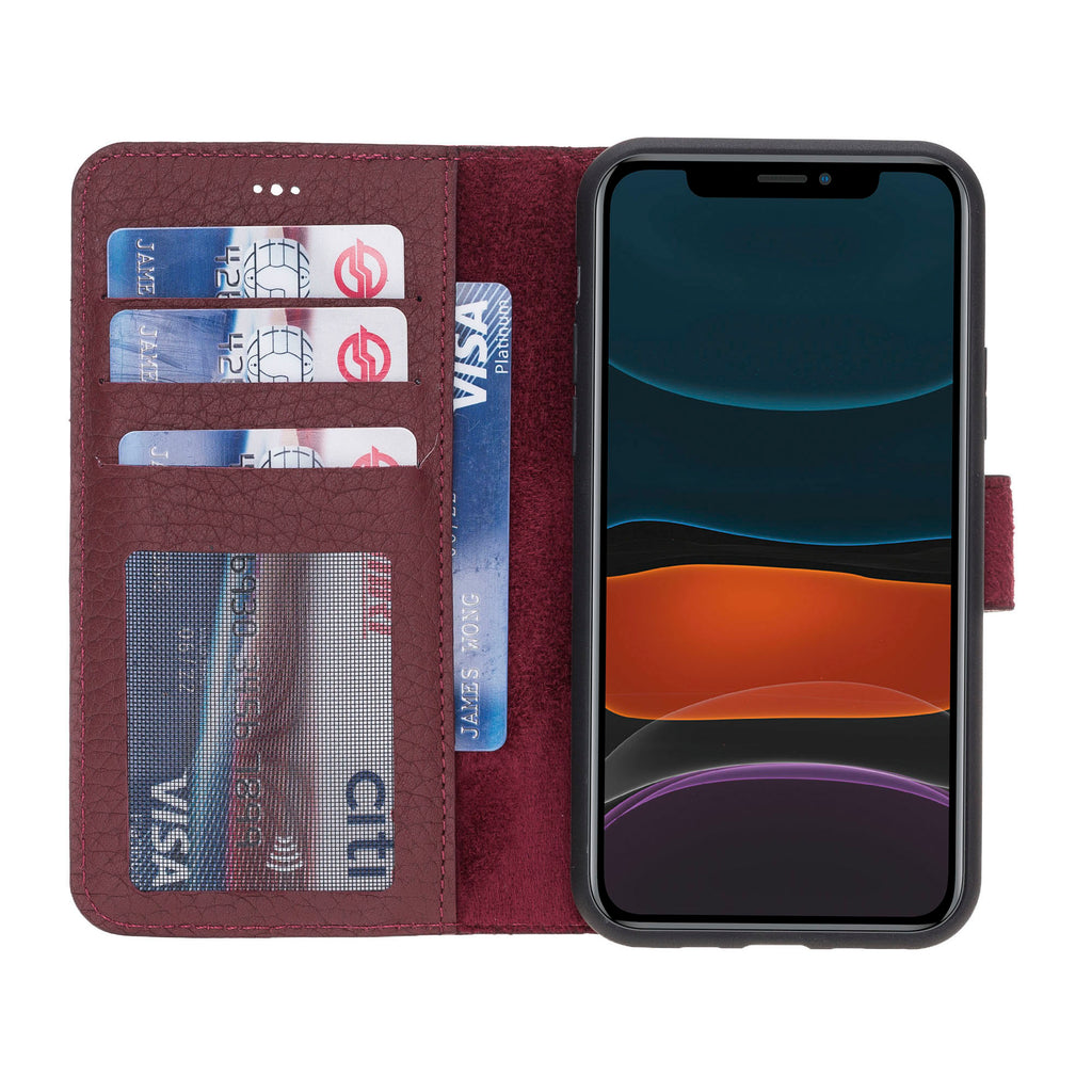 iPhone 11 Pro Burgundy Leather Detachable 2-in-1 Wallet Case with Card Holder - Hardiston - 2