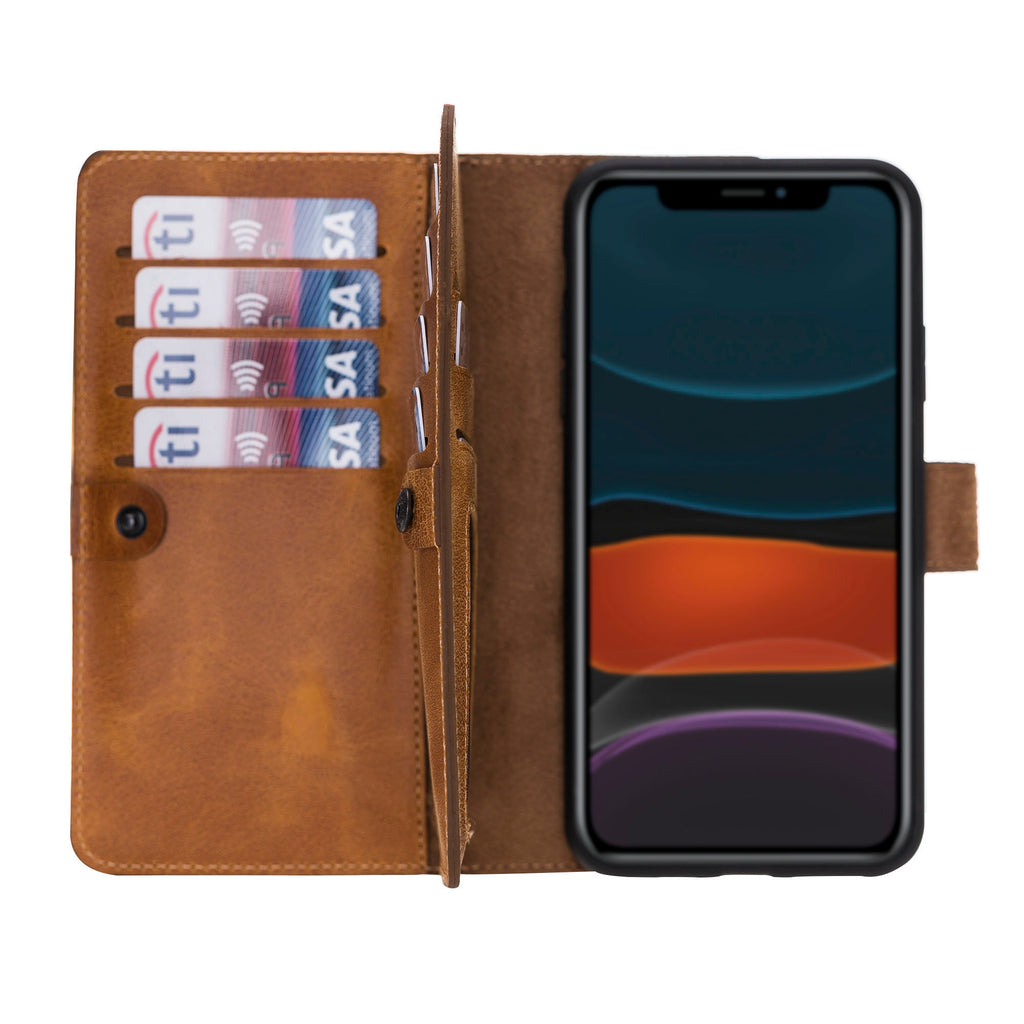 iPhone 11 Pro Max Amber Leather Detachable Dual 2-in-1 Wallet Case with Card Holder - Hardiston - 1
