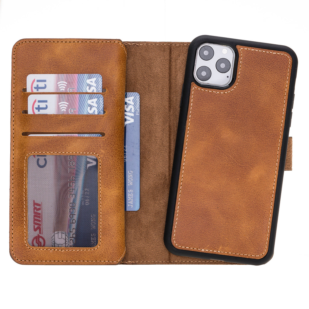 iPhone 11 Pro Max Amber Leather Detachable Dual 2-in-1 Wallet Case with Card Holder - Hardiston - 3