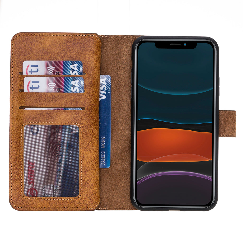 iPhone 11 Pro Max Amber Leather Detachable Dual 2-in-1 Wallet Case with Card Holder - Hardiston - 4