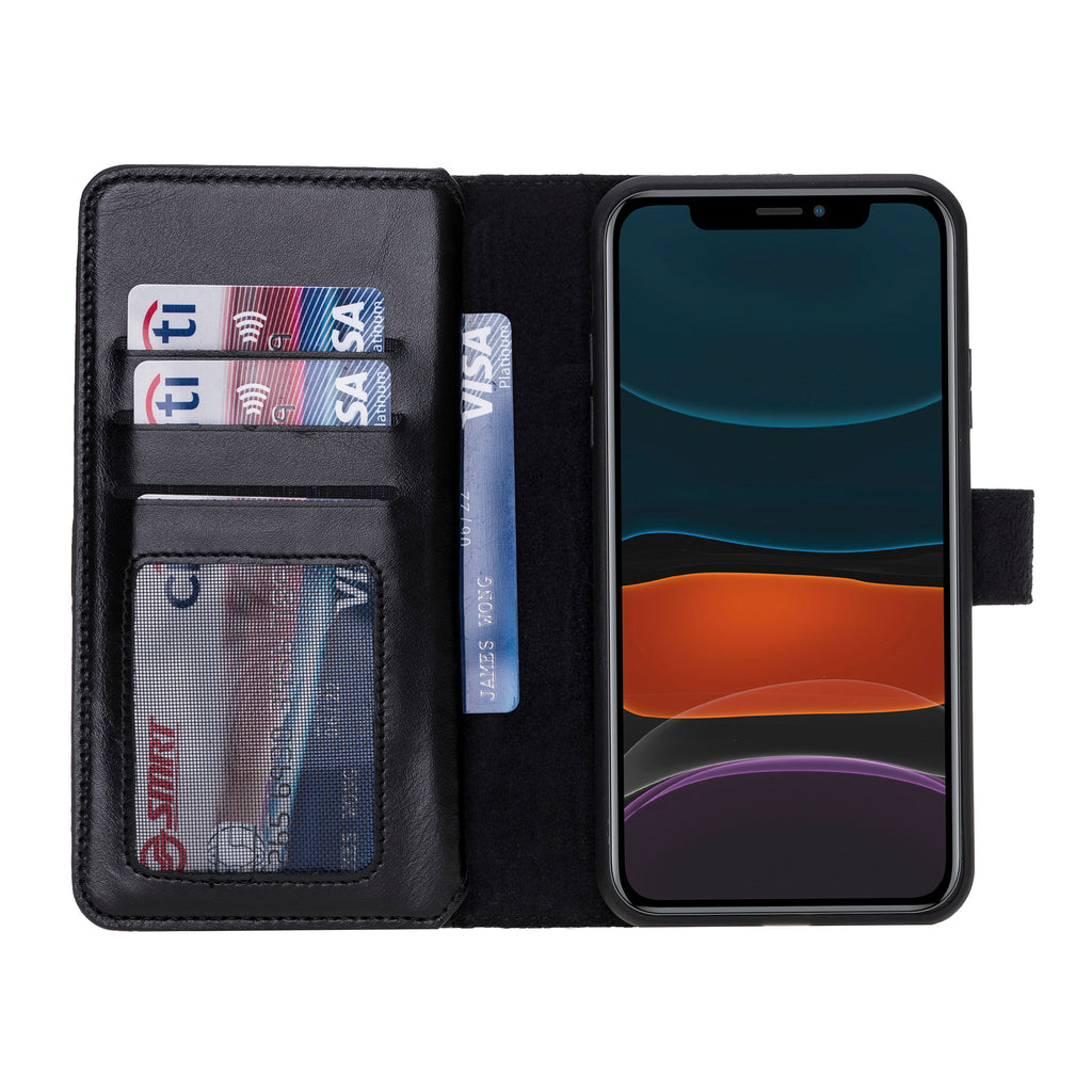 iPhone 11 Pro Max Black Leather Detachable Dual 2-in-1 Wallet Case with Card Holder - Hardiston - 4