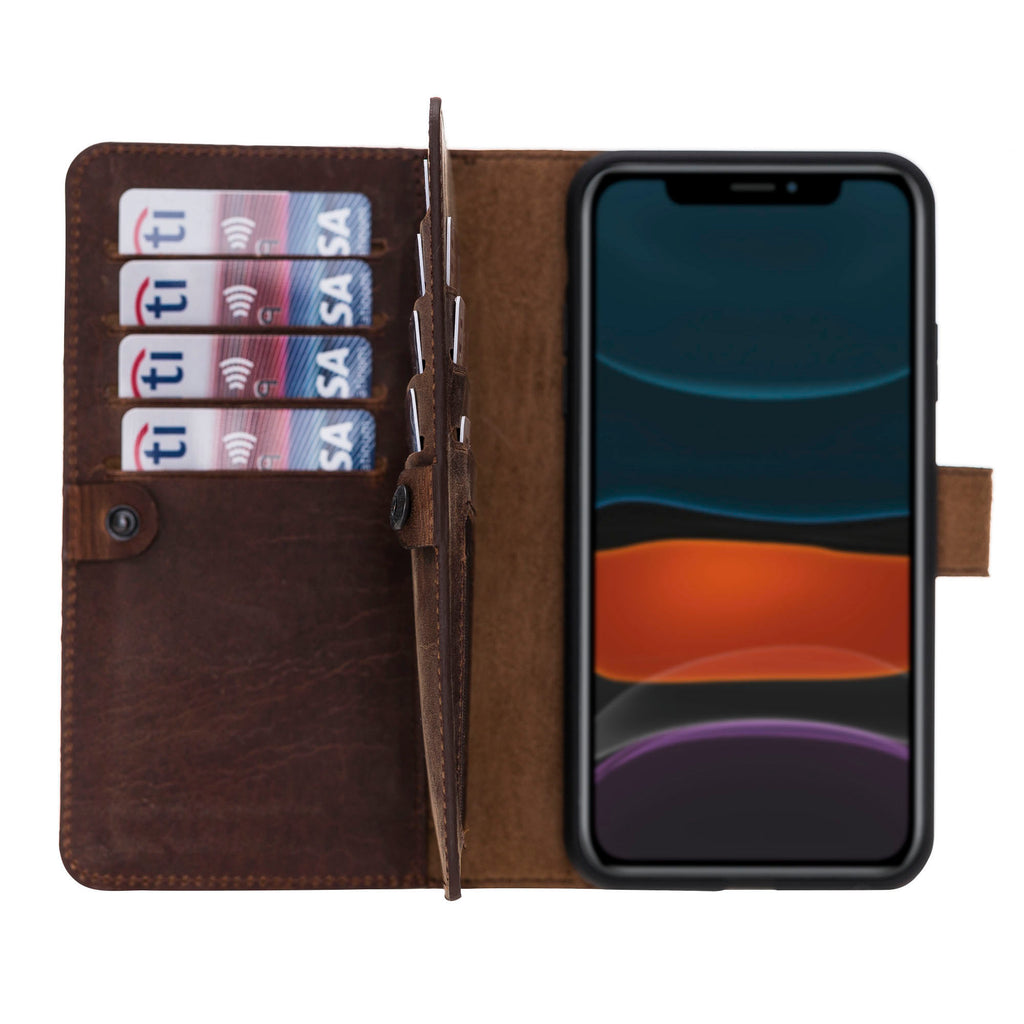iPhone 11 Pro Max Brown Leather Detachable Dual 2-in-1 Wallet Case with Card Holder - Hardiston - 1