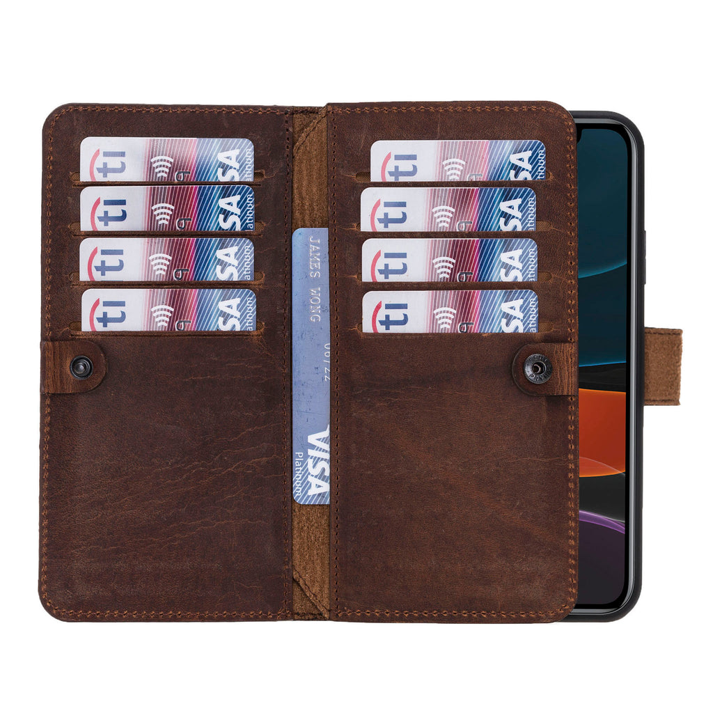 iPhone 11 Pro Max Brown Leather Detachable Dual 2-in-1 Wallet Case with Card Holder - Hardiston - 2