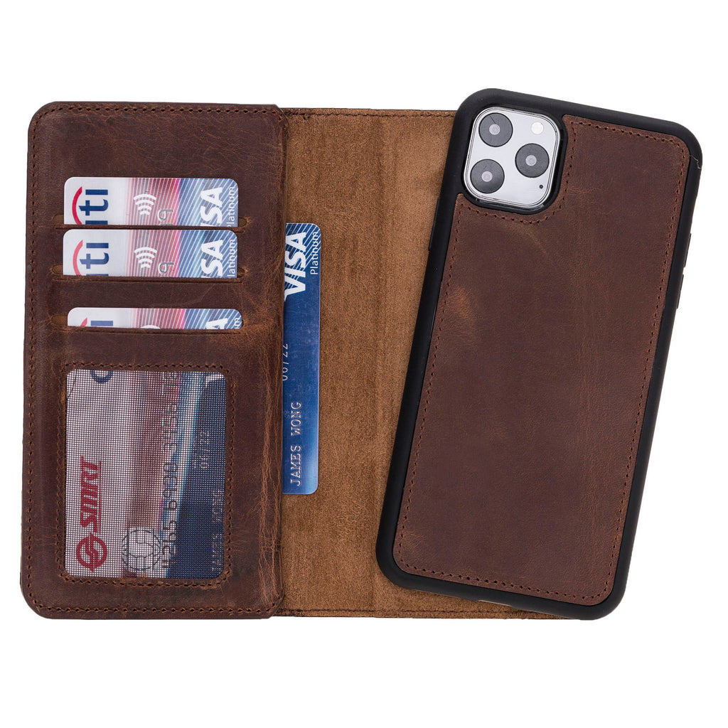 iPhone 11 Pro Max Brown Leather Detachable Dual 2-in-1 Wallet Case with Card Holder - Hardiston - 3