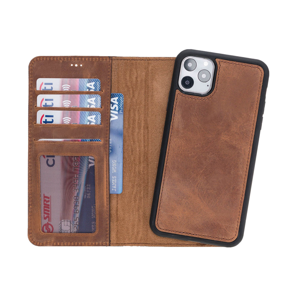 iPhone 11 Pro Max Brown Leather Detachable 2-in-1 Wallet Case with Card Holder - Hardiston - 1