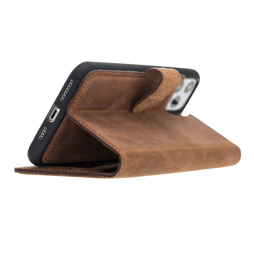 iPhone 11 Pro Max Brown Leather Detachable 2-in-1 Wallet Case with Card Holder - Hardiston - 7