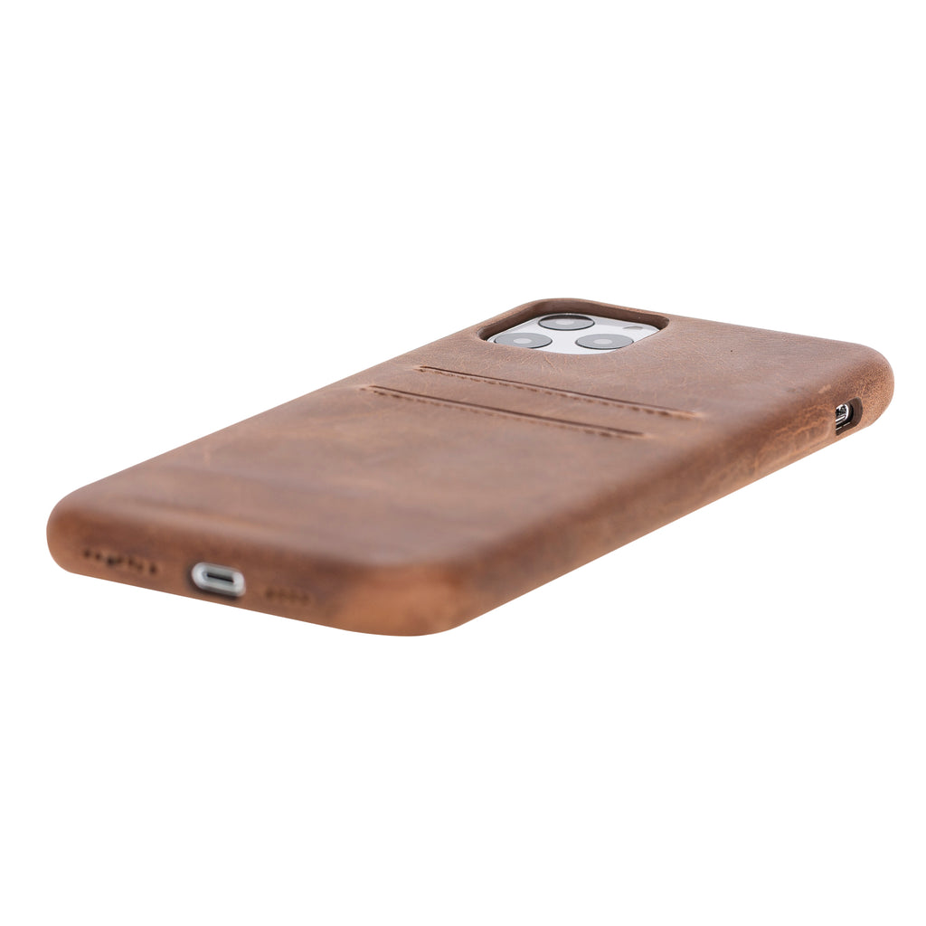 iPhone 11 Pro Max Brown Leather Snap-On Case with Card Holder - Hardiston - 5