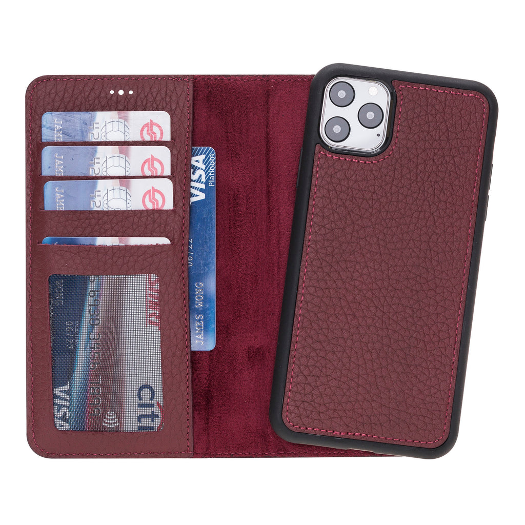iPhone 11 Pro Max Burgundy Leather Detachable 2-in-1 Wallet Case with Card Holder - Hardiston - 1