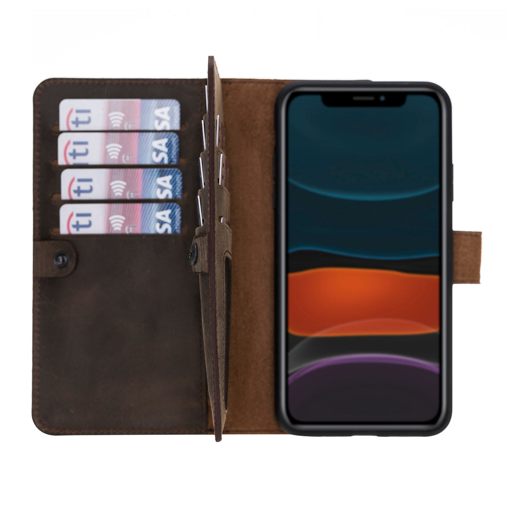 iPhone 11 Pro Max Mocha Leather Detachable Dual 2-in-1 Wallet Case with Card Holder - Hardiston - 1