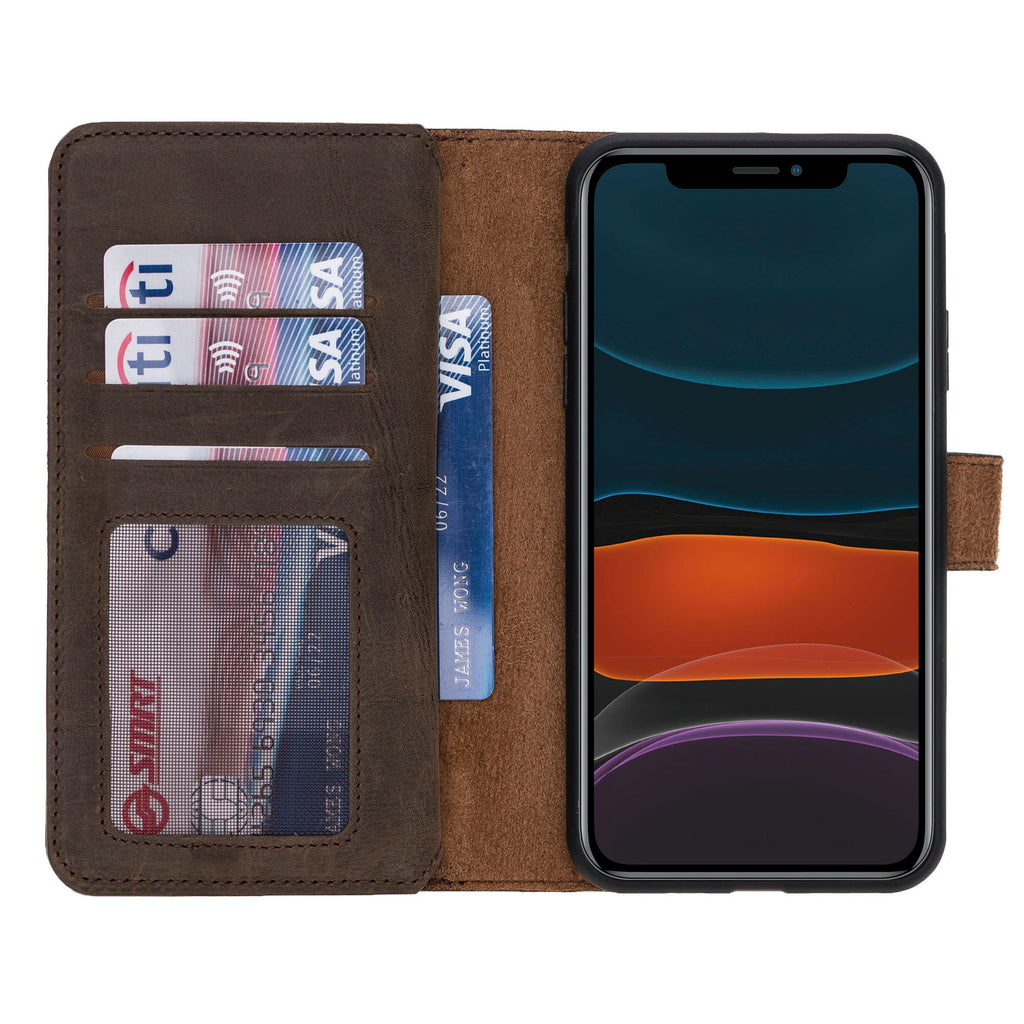 iPhone 11 Pro Max Mocha Leather Detachable Dual 2-in-1 Wallet Case with Card Holder - Hardiston - 4