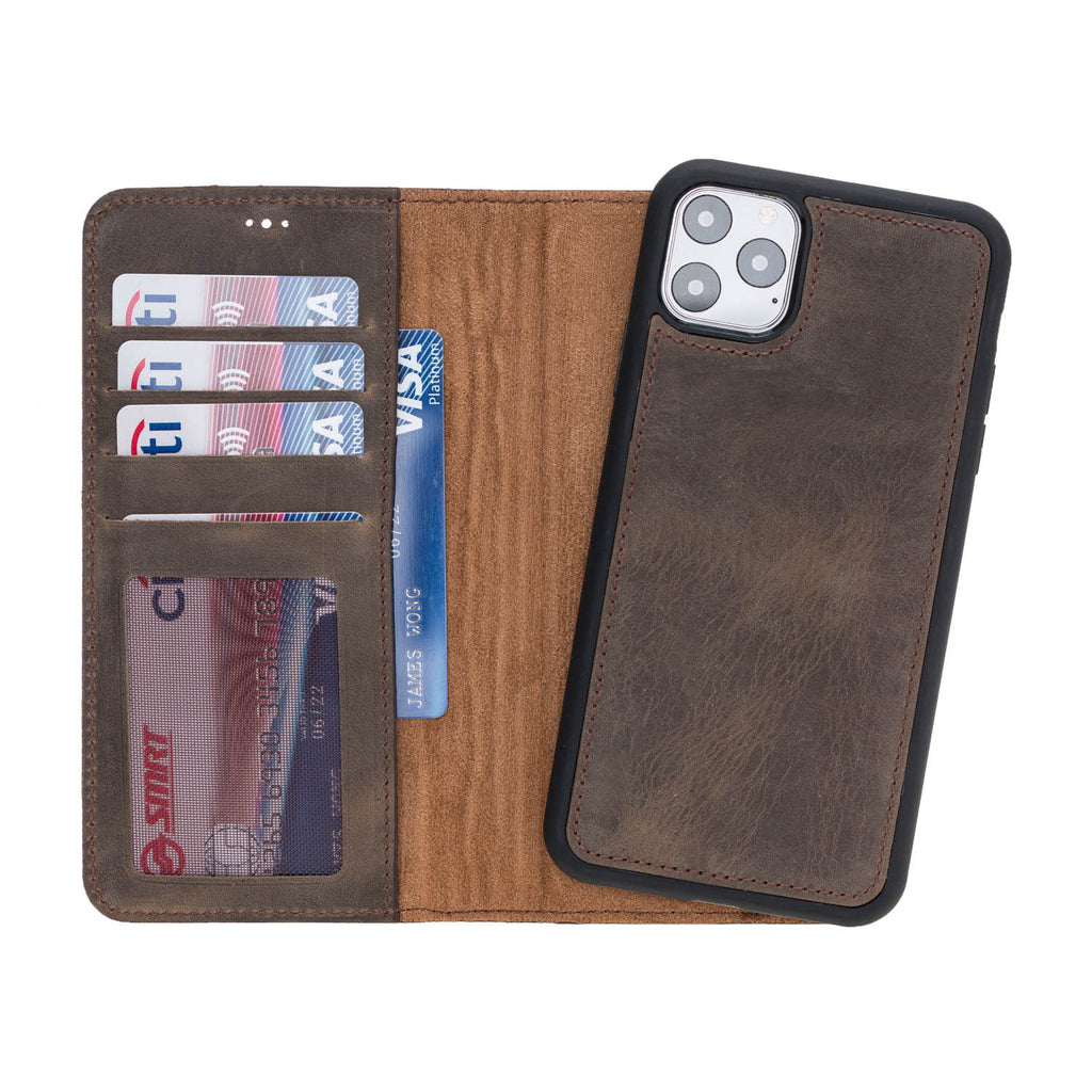 iPhone 11 Pro Max Mocha Leather Detachable 2-in-1 Wallet Case with Card Holder - Hardiston - 1