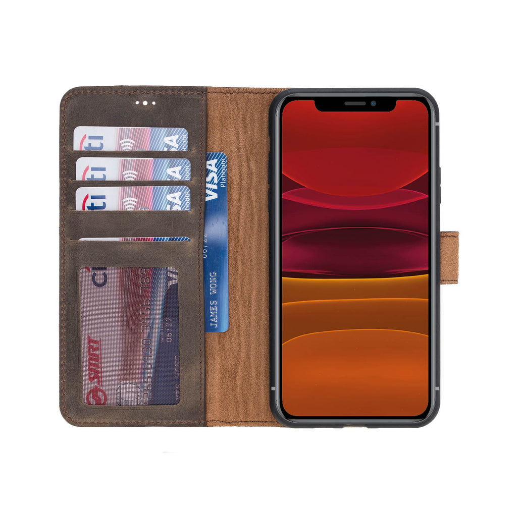iPhone 11 Pro Max Mocha Leather Detachable 2-in-1 Wallet Case with Card Holder - Hardiston - 6