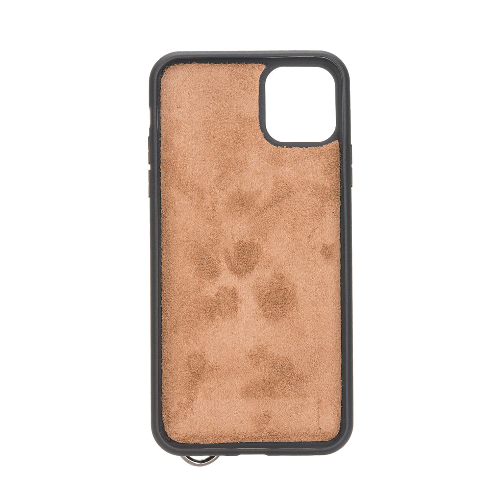 iPhone 11 Pro Max Mocha Leather Snap-On Card Holder Case with Back Strap - Hardiston - 3