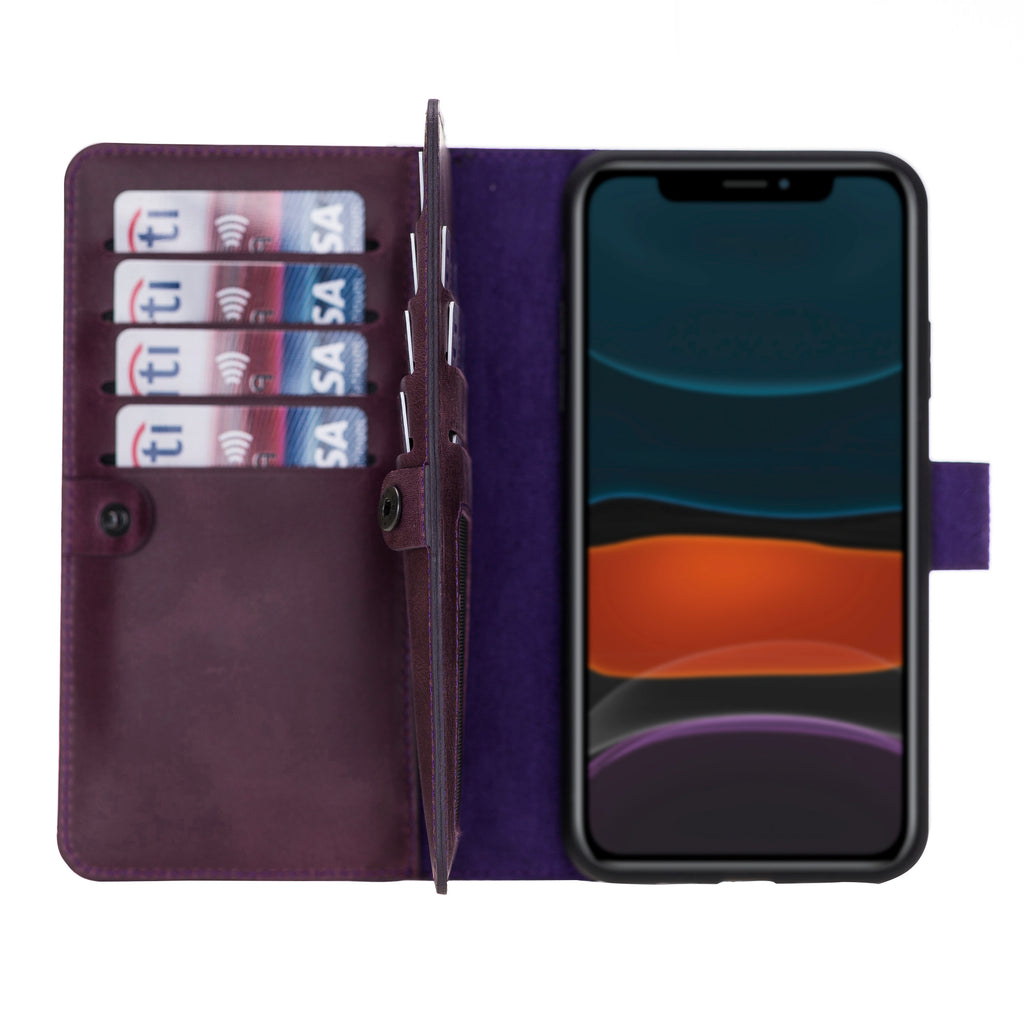 iPhone 11 Pro Max Purple Leather Detachable Dual 2-in-1 Wallet Case with Card Holder - Hardiston - 1