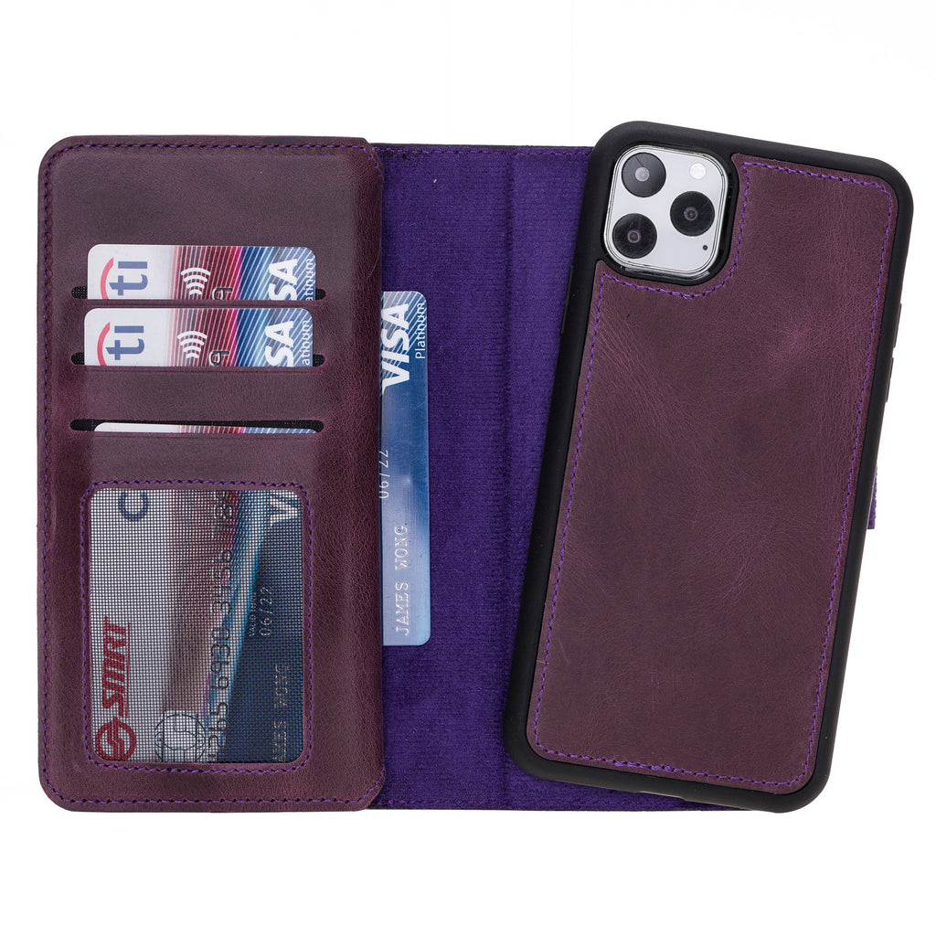 iPhone 11 Pro Max Purple Leather Detachable Dual 2-in-1 Wallet Case with Card Holder - Hardiston - 3