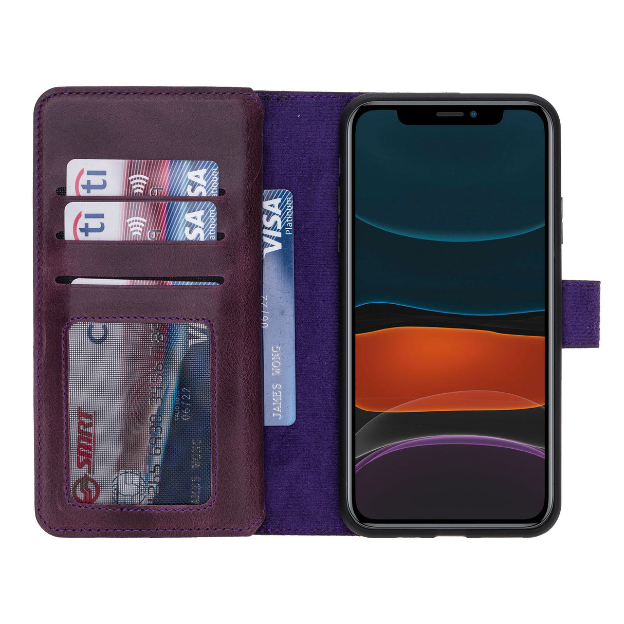 iPhone 11 Pro Max Purple Leather Detachable Dual 2-in-1 Wallet Case with Card Holder - Hardiston - 4