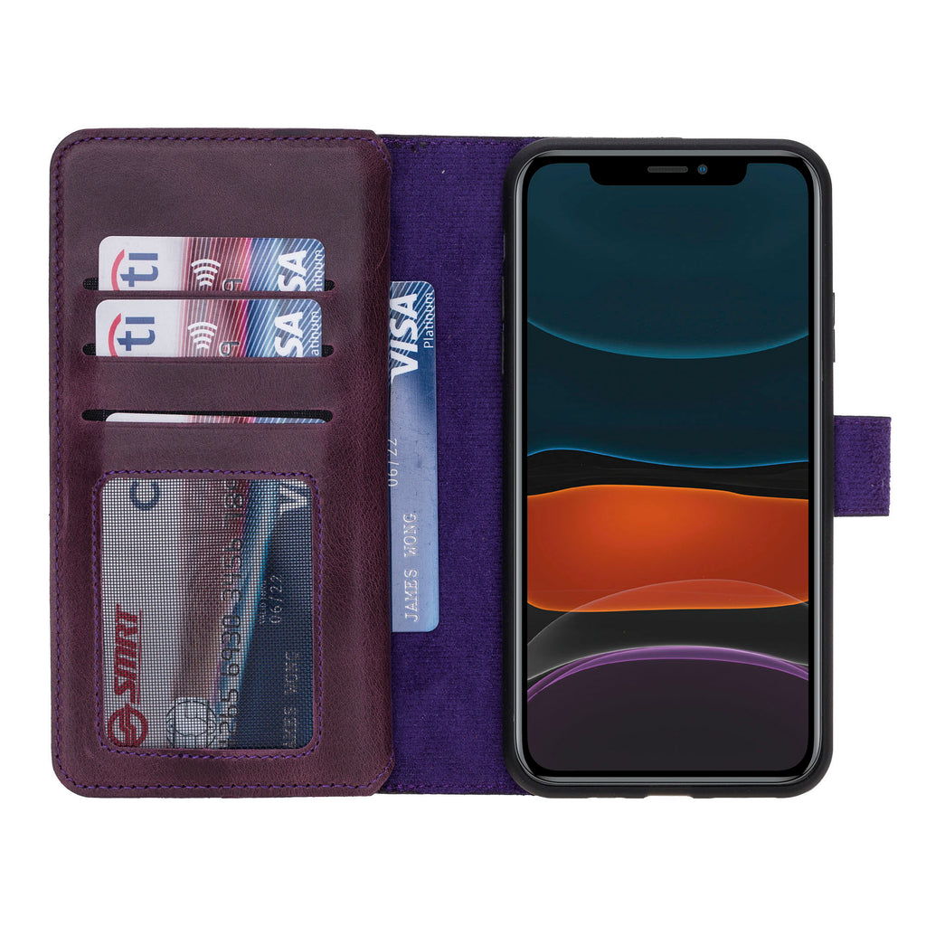 iPhone 11 Pro Max Purple Leather Detachable Dual 2-in-1 Wallet Case with Card Holder - Hardiston - 4