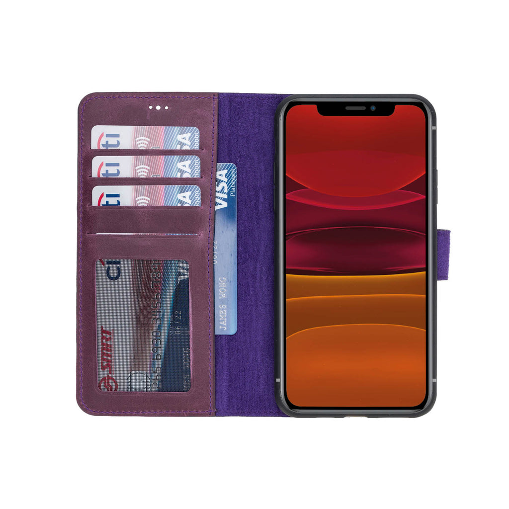 iPhone 11 Pro Max Purple Leather Detachable 2-in-1 Wallet Case with Card Holder - Hardiston - 6