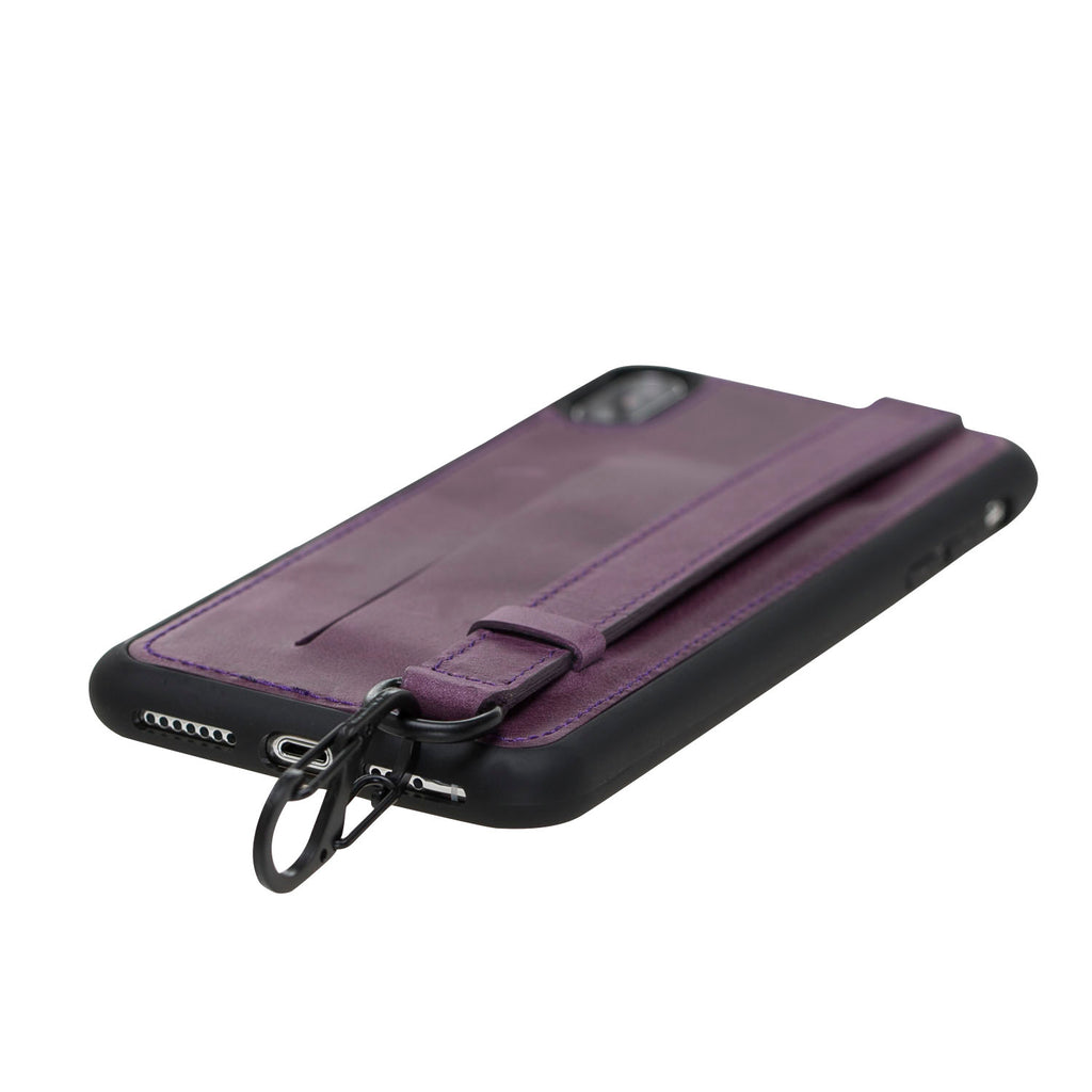 iPhone 11 Pro Max Purple Leather Snap-On Card Holder Case with Back Strap - Hardiston - 4