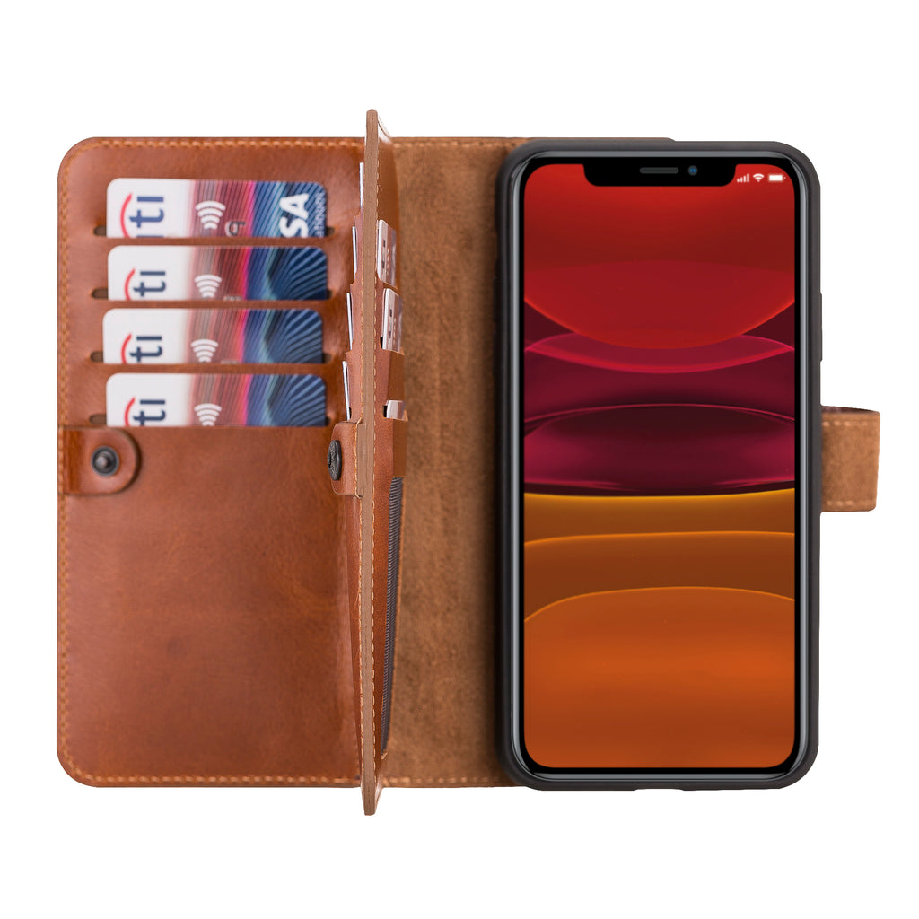 iPhone 11 Pro Max Russet Leather Detachable Dual 2-in-1 Wallet Case with Card Holder - Hardiston - 1