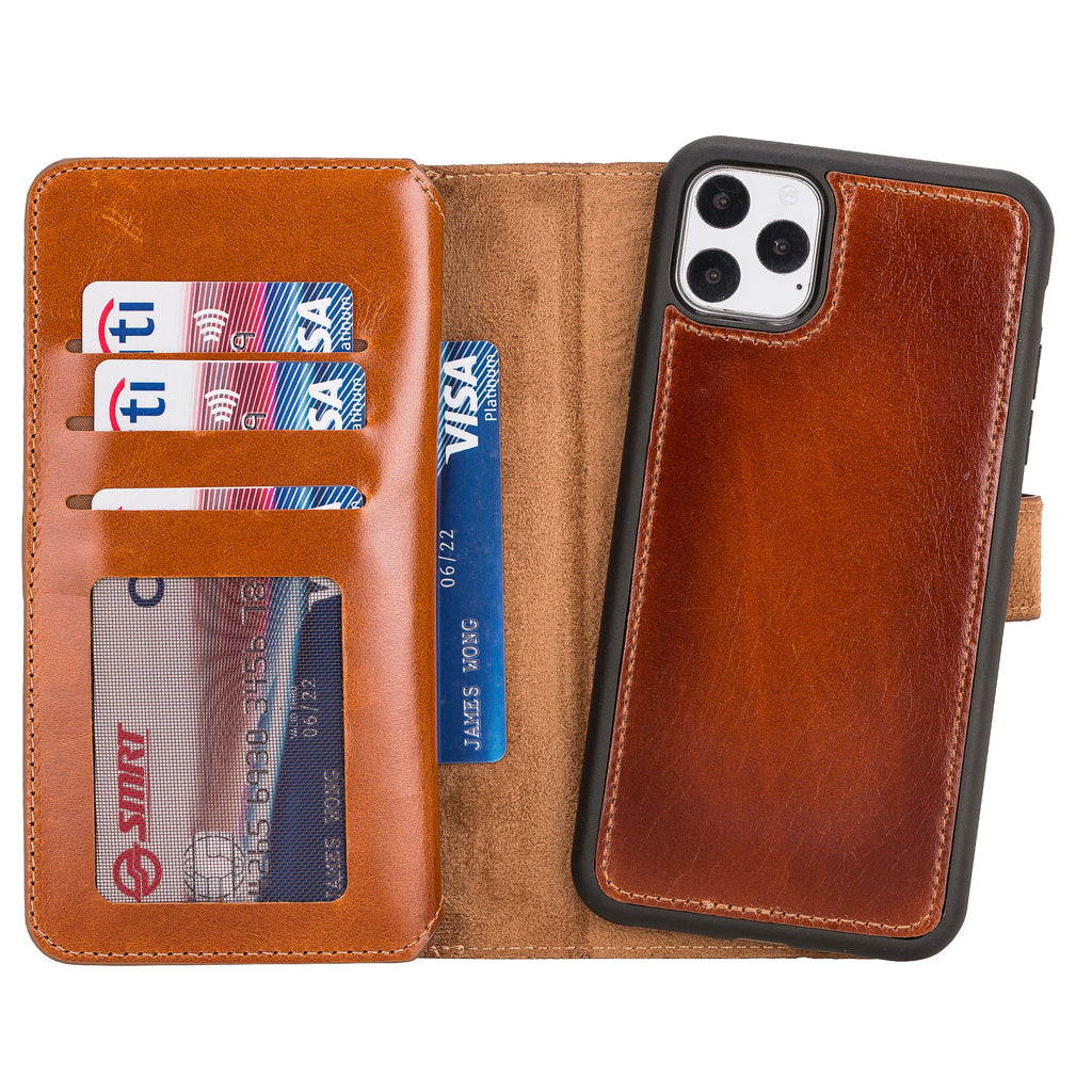 iPhone 11 Pro Max Russet Leather Detachable Dual 2-in-1 Wallet Case with Card Holder - Hardiston - 3