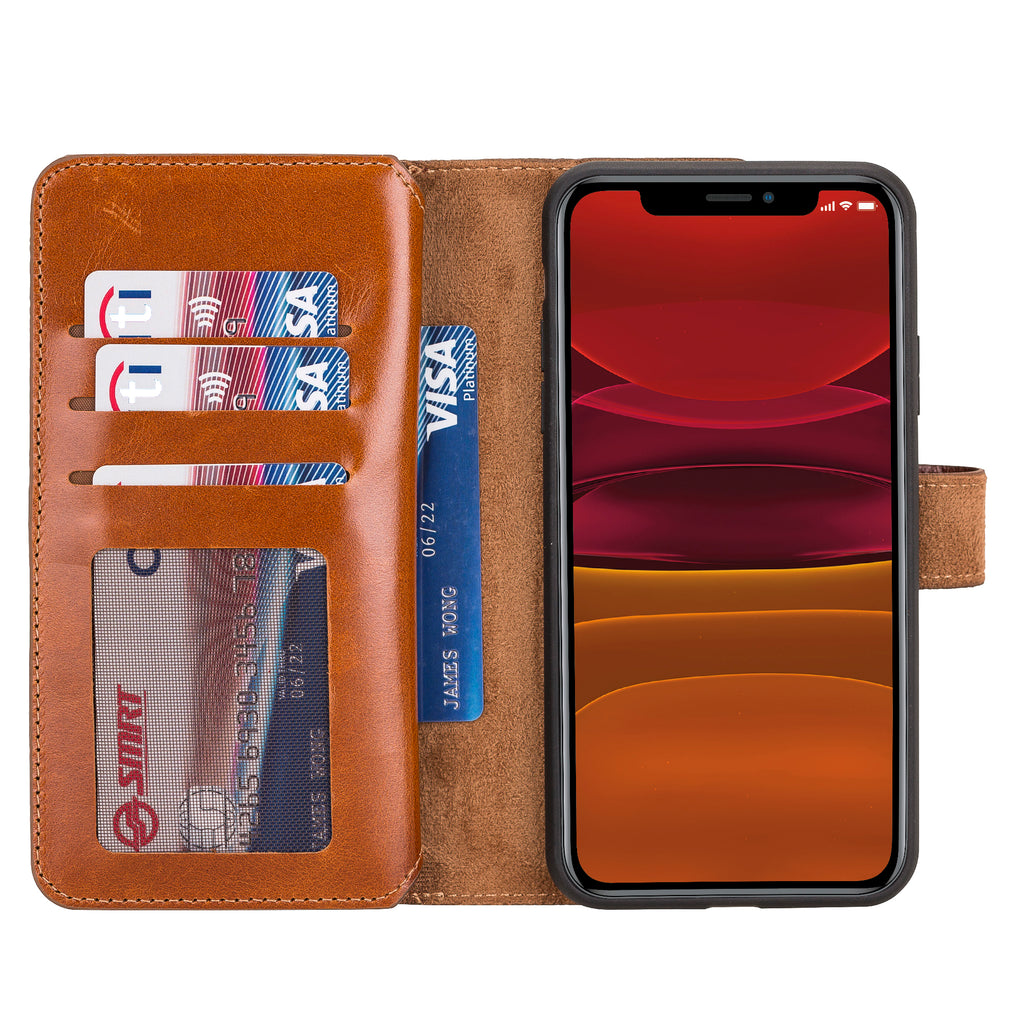 iPhone 11 Pro Max Russet Leather Detachable Dual 2-in-1 Wallet Case with Card Holder - Hardiston - 4
